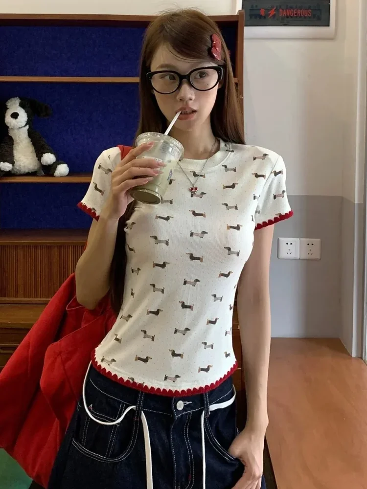ASAYA Atasan kaos motif hewan lucu lengan pendek dan korean style