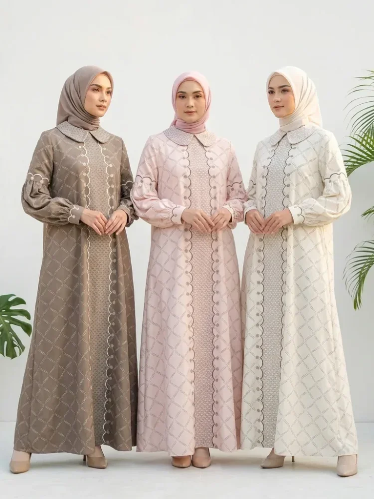 ASAYA Gaun wanita lengan panjang berlipat, cocok untuk acara resmi & santai sehari-hari