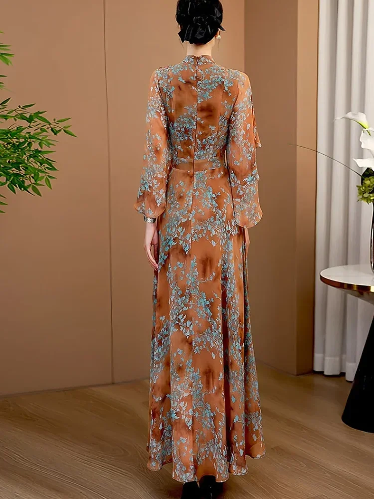 FADFAD Gaun wanita panjang gaya retro lengan pendek gaya elegan terbaru