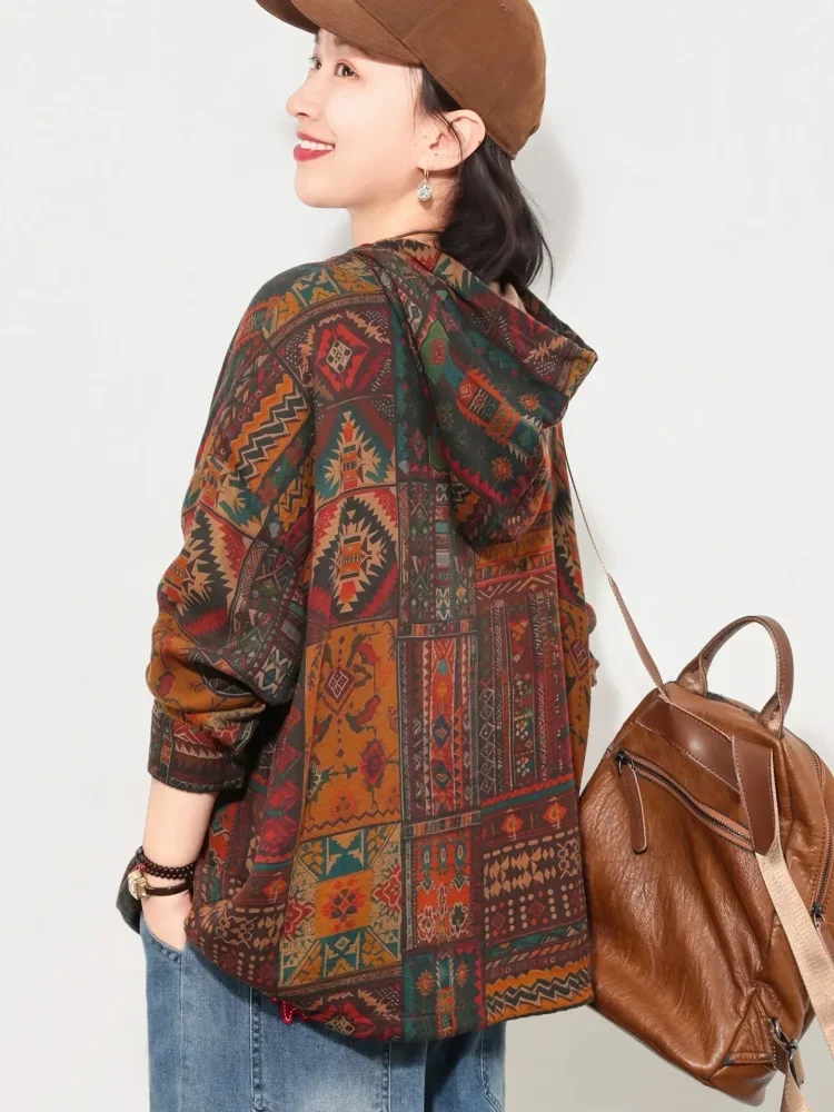 ASAYA Atasan sweatshirt berkerudung kasual bergaya retro chic