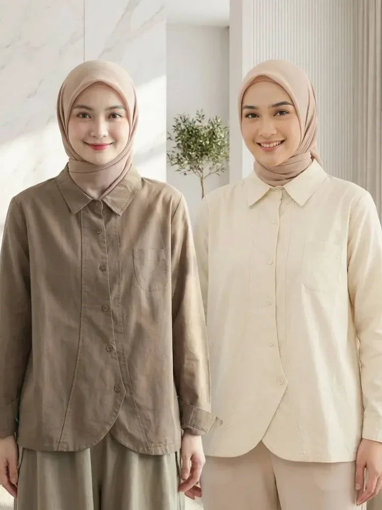 ASAYA Kemeja wanita lengan panjang desain kasual