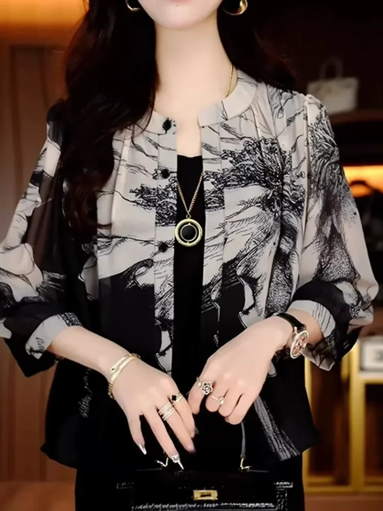 FADFAD Atasan kemeja retro modis model baru gaya  elegan casual untuk wanita