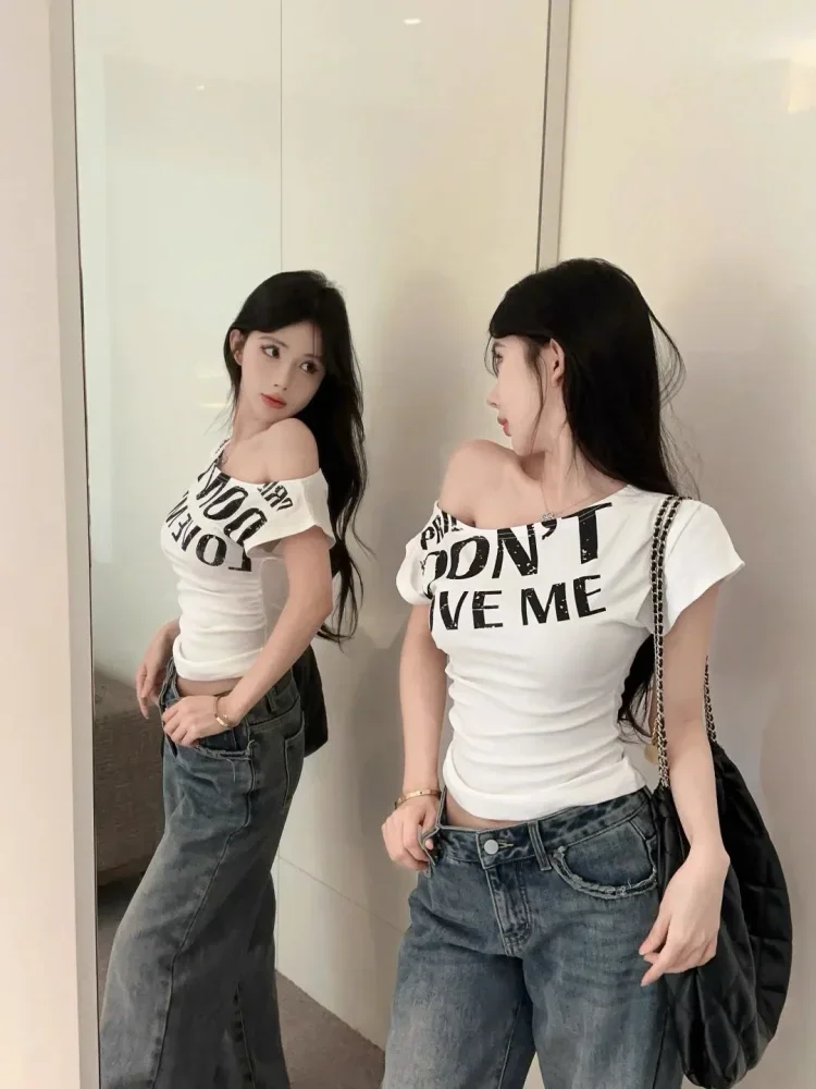 ASAYA Atasan kaos model one shoulder dengan gaya baru dan trendi