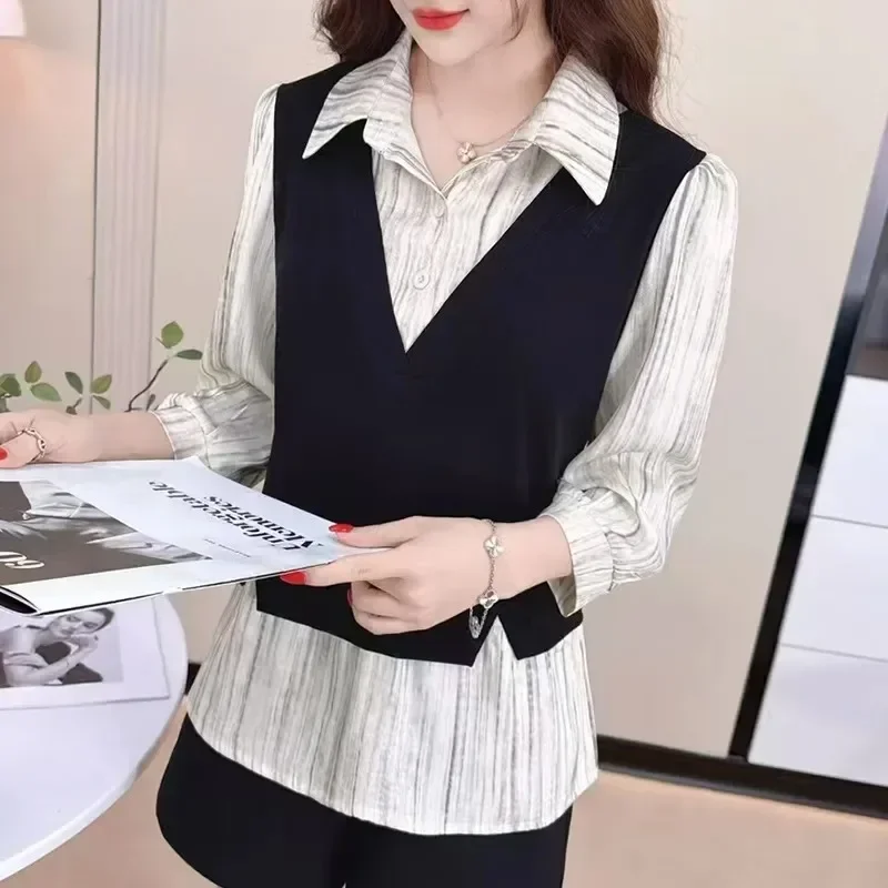 FADFAD Atasan wanita lengan panjang model dua potong palsu manis