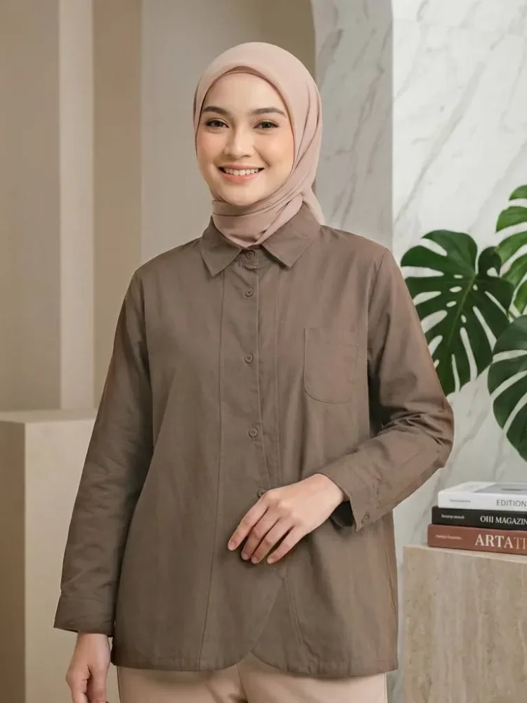ASAYA Kemeja wanita lengan panjang desain kasual