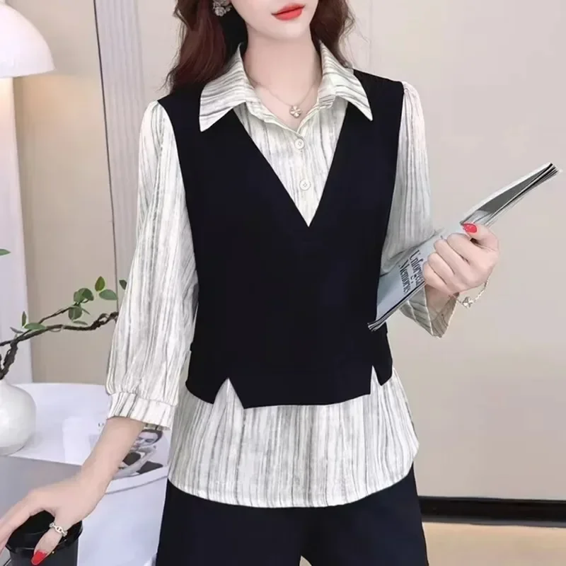 FADFAD Atasan wanita lengan panjang model dua potong palsu manis