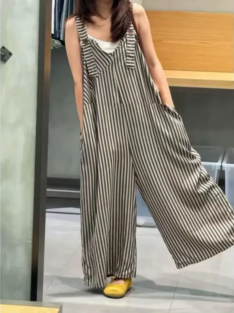 ASAYA Jumpsuit pakaian wanita tanpa lengan motif cetak gaya kekinian baru