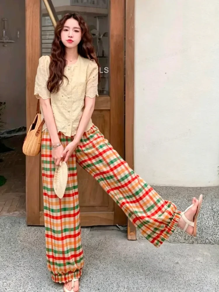 ASAYA Celana panjang longgar motif cetak bergaya bohemian terbaru fashion waniita