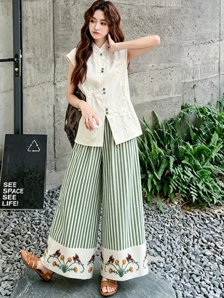[READY STOCK]ASAYA Celana panjang modis garis-garis modis untuk wanita