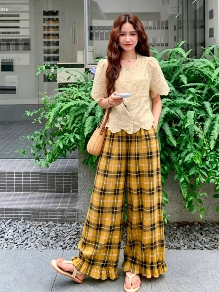 ASAYA Celana panjang longgar motif cetak bergaya bohemian terbaru fashion waniita