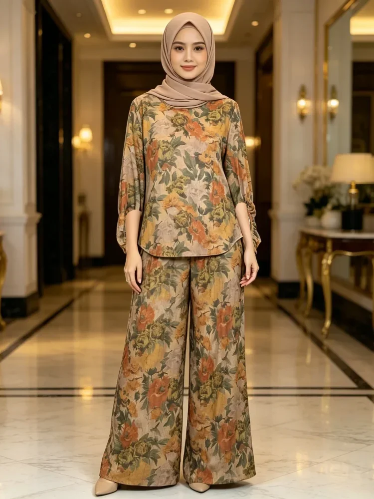 ASAYA Setelan dua potong atasan dan celana panjang wanita elegan terbaru