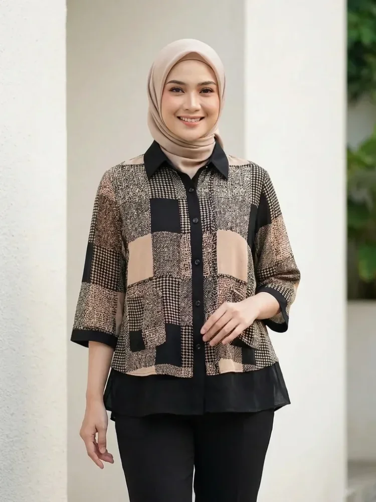 ASAYA Atasan blouse wanita bermotif dengan gaya kasual