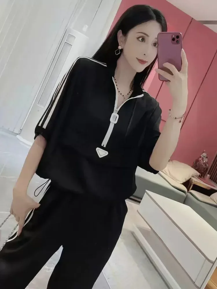 FADFAD Setelan pakaian olahraga kasual modis lengan kelelawar gyaa sweatshirt dan celana lebar unruk wanita