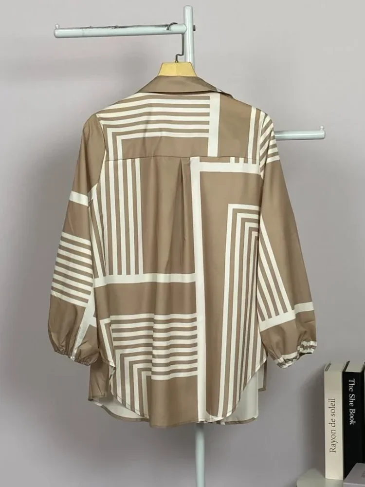 ASAYA Atasan gaya retro kerah v model longgar motif cetak untuk wanita