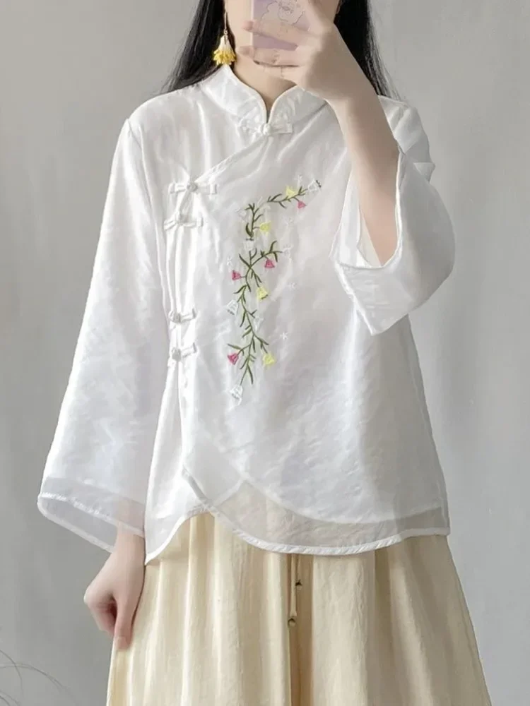 FADFAD Atasan cheongsam bermotif dengan lengan panjang gaya baru untuk wanita