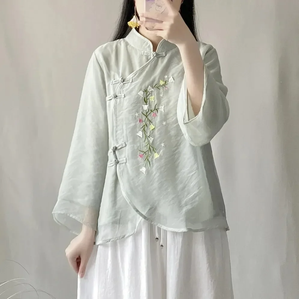 FADFAD Atasan cheongsam bermotif dengan lengan panjang gaya baru untuk wanita