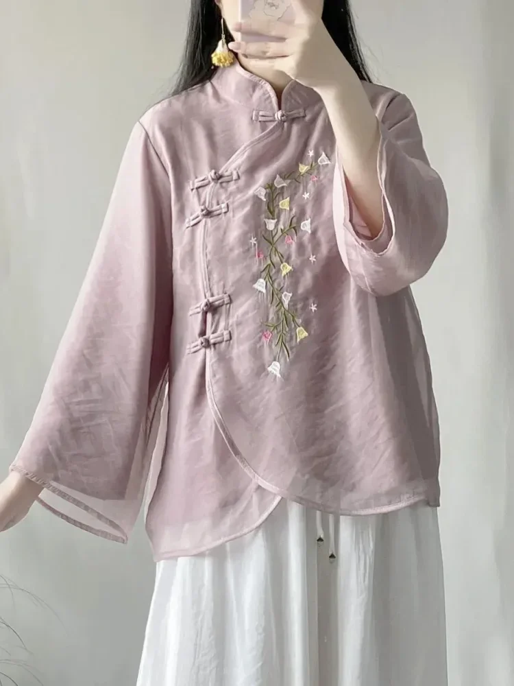FADFAD Atasan cheongsam bermotif dengan lengan panjang gaya baru untuk wanita