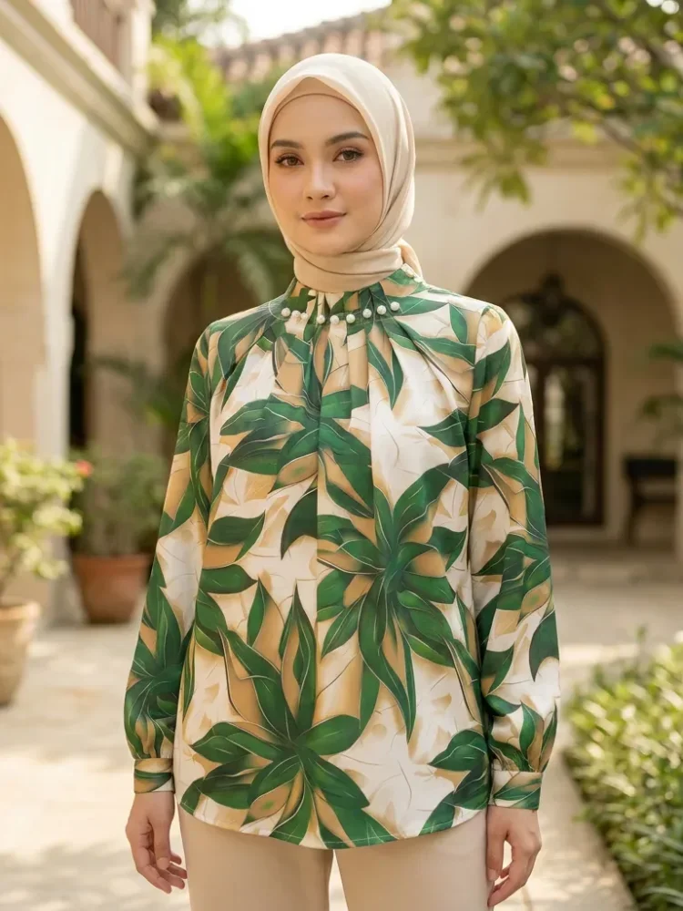 ASAYA Kemeja cetak temperamen gaya baru wanita atasan elegan