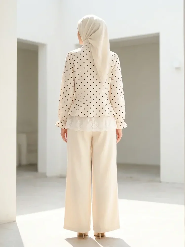 CHICMORE Polka lace shirt paired with solid colored pants