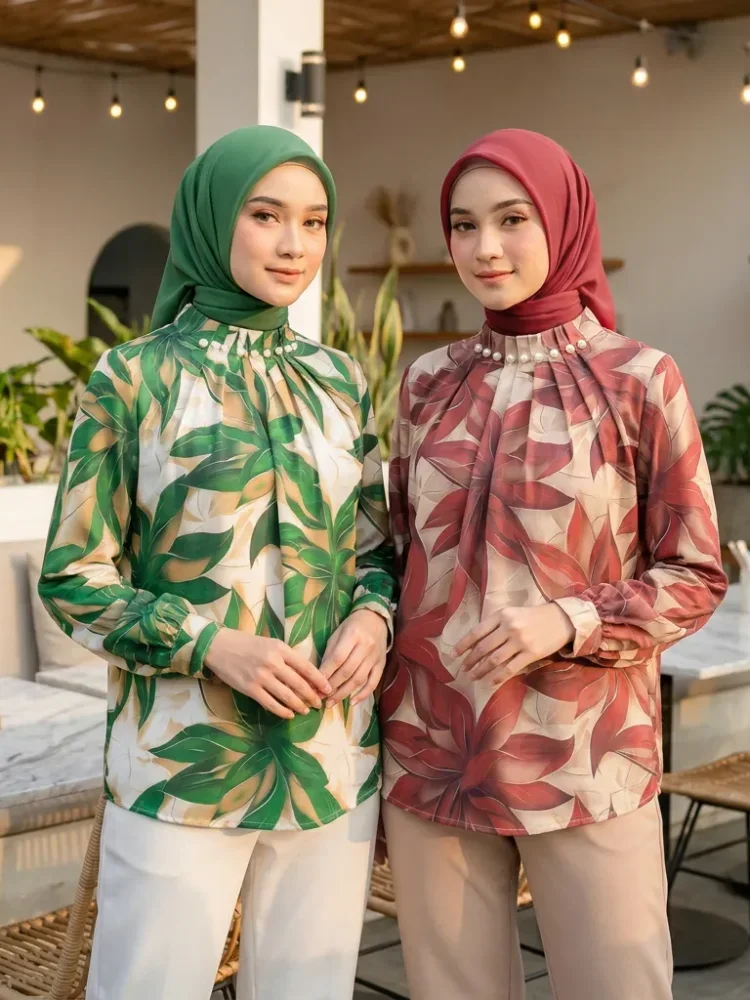 ASAYA Kemeja cetak temperamen gaya baru wanita atasan elegan