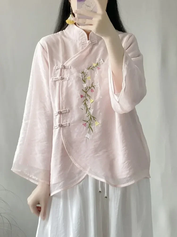 FADFAD Atasan cheongsam bermotif dengan lengan panjang gaya baru untuk wanita