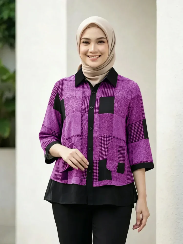 ASAYA Atasan blouse wanita bermotif dengan gaya kasual