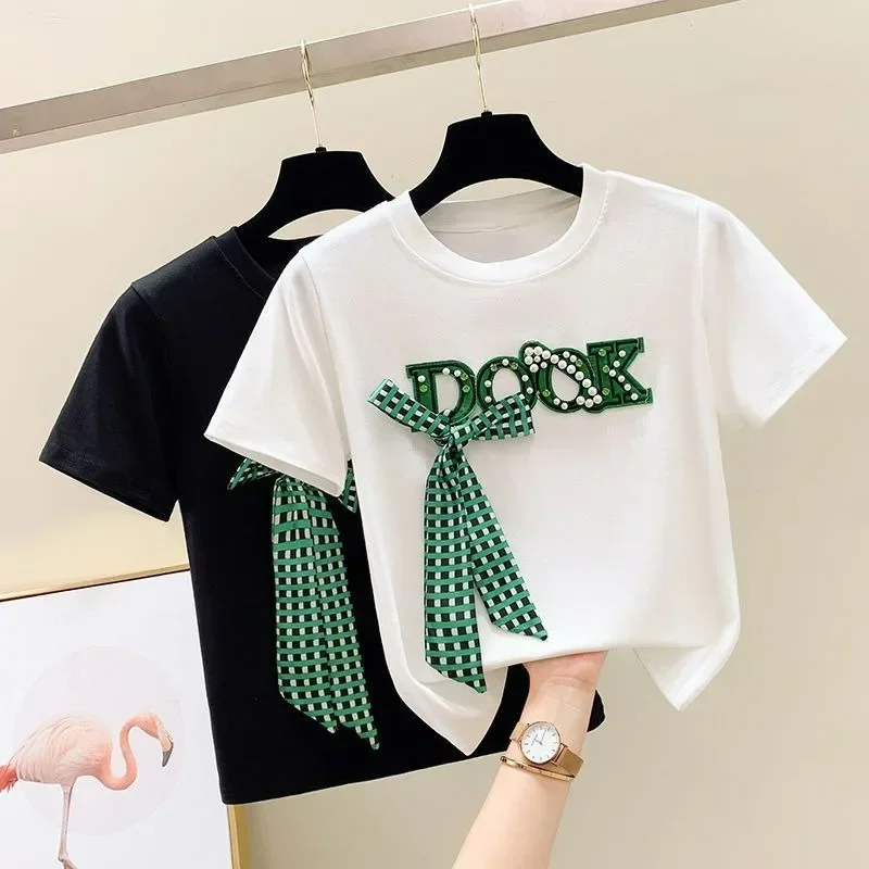 FADFAD Atasan kaos wanita lengan pendek desain mewah lengan pendek