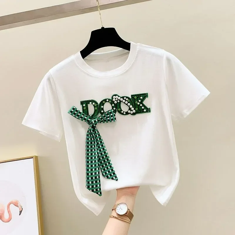 FADFAD Atasan kaos wanita lengan pendek desain mewah lengan pendek