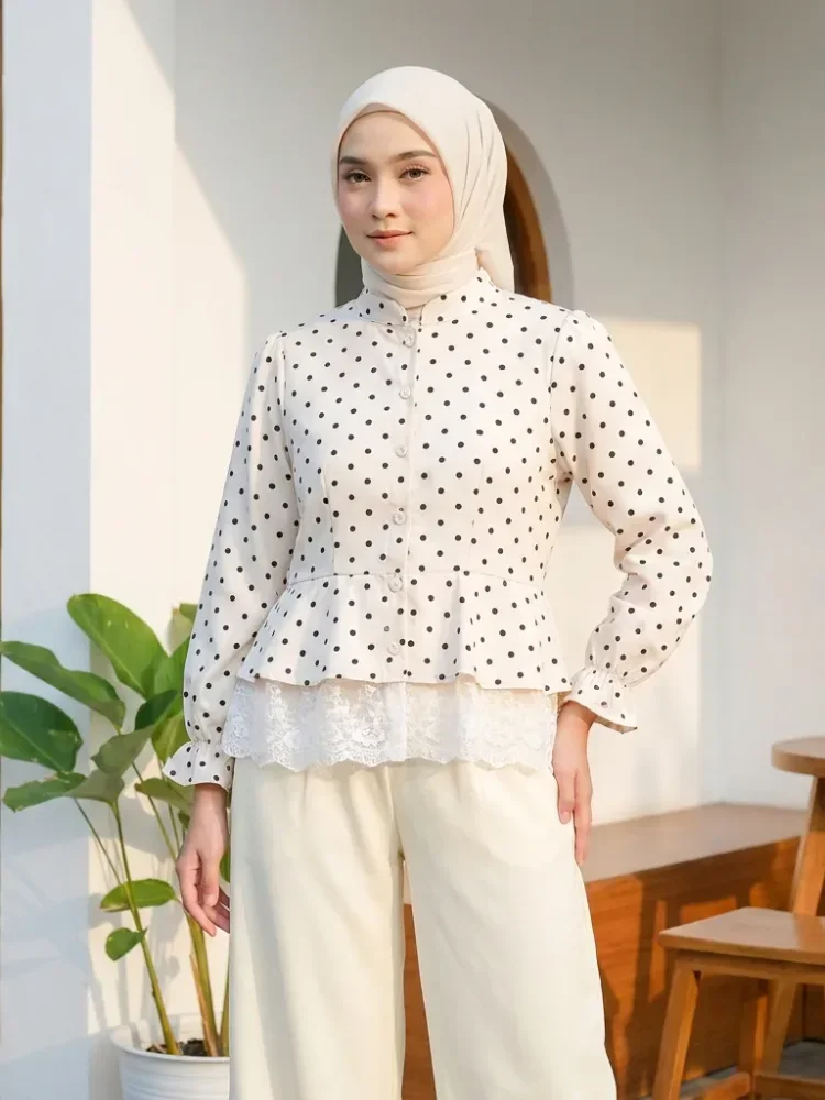 CHICMORE Polka lace shirt paired with solid colored pants