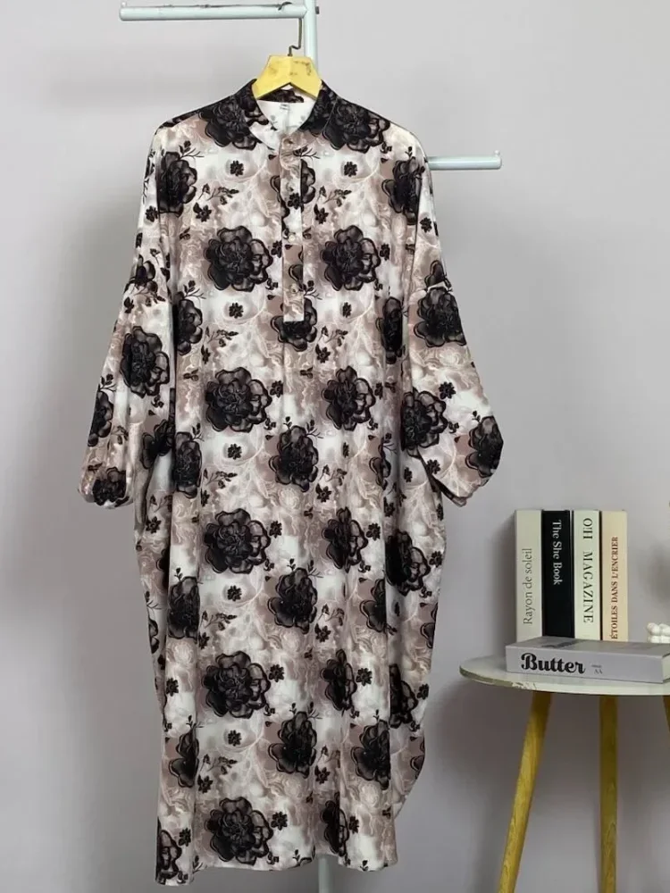 [READY STOCK]ASAYA Gaun panjang longgar kasual tipis bermotif dengan desain mode elegan