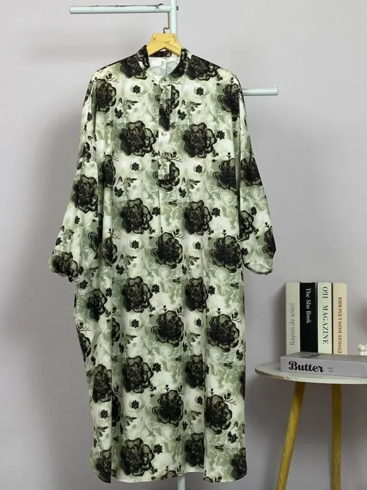 [READY STOCK]ASAYA Gaun panjang longgar kasual tipis bermotif dengan desain mode elegan