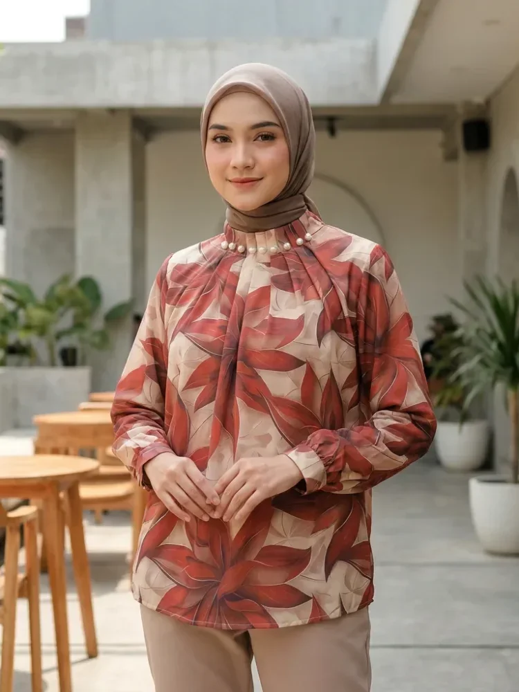 ASAYA Kemeja cetak temperamen gaya baru wanita atasan elegan