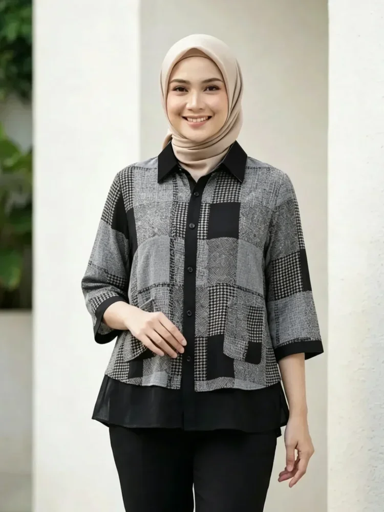 ASAYA Atasan blouse wanita bermotif dengan gaya kasual