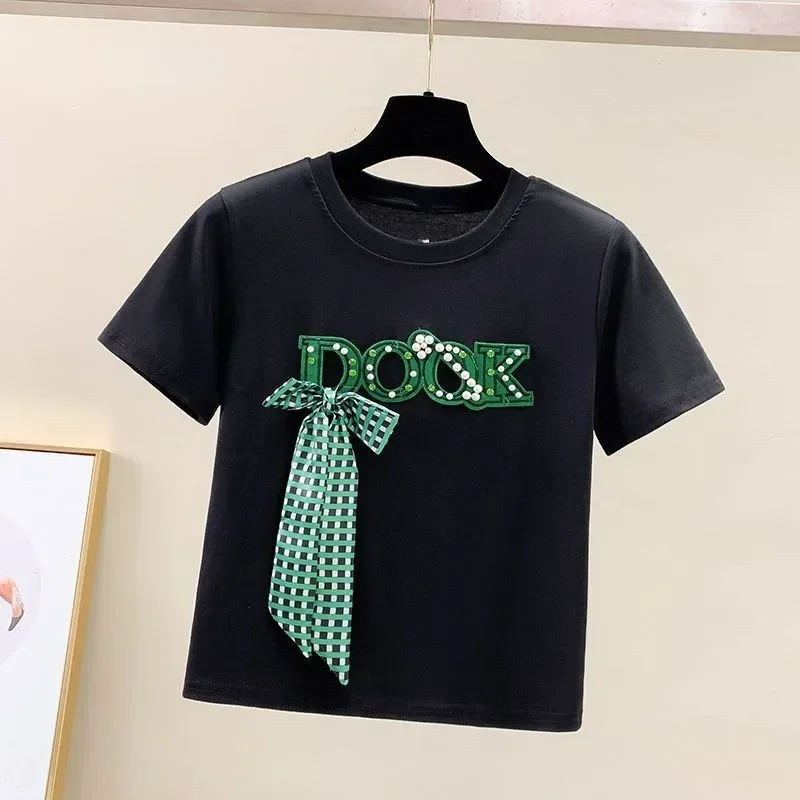 FADFAD Atasan kaos wanita lengan pendek desain mewah lengan pendek