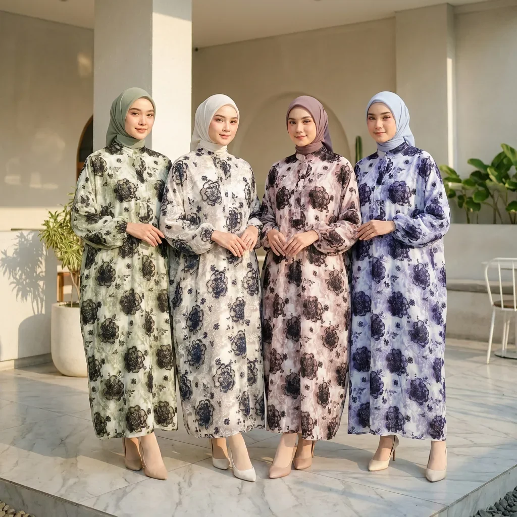 [READY STOCK]ASAYA Gaun panjang longgar kasual tipis bermotif dengan desain mode elegan