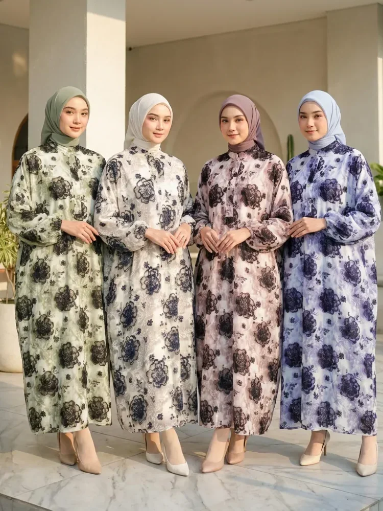 [READY STOCK]ASAYA Gaun panjang longgar kasual tipis bermotif dengan desain mode elegan