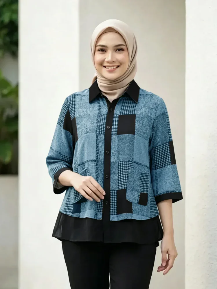 ASAYA Atasan blouse wanita bermotif dengan gaya kasual