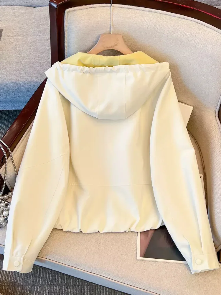 CHICMORE Atasan jaket lengan panjang zipper bagian depan dengan gaya kasual untuk wanita