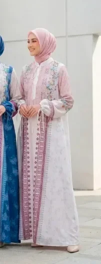 ASAYA Gamis kemeja motif bunga lembut lengan kombinasi - dress muslimah syar'i longgar nyaman untuk sehari-hari
