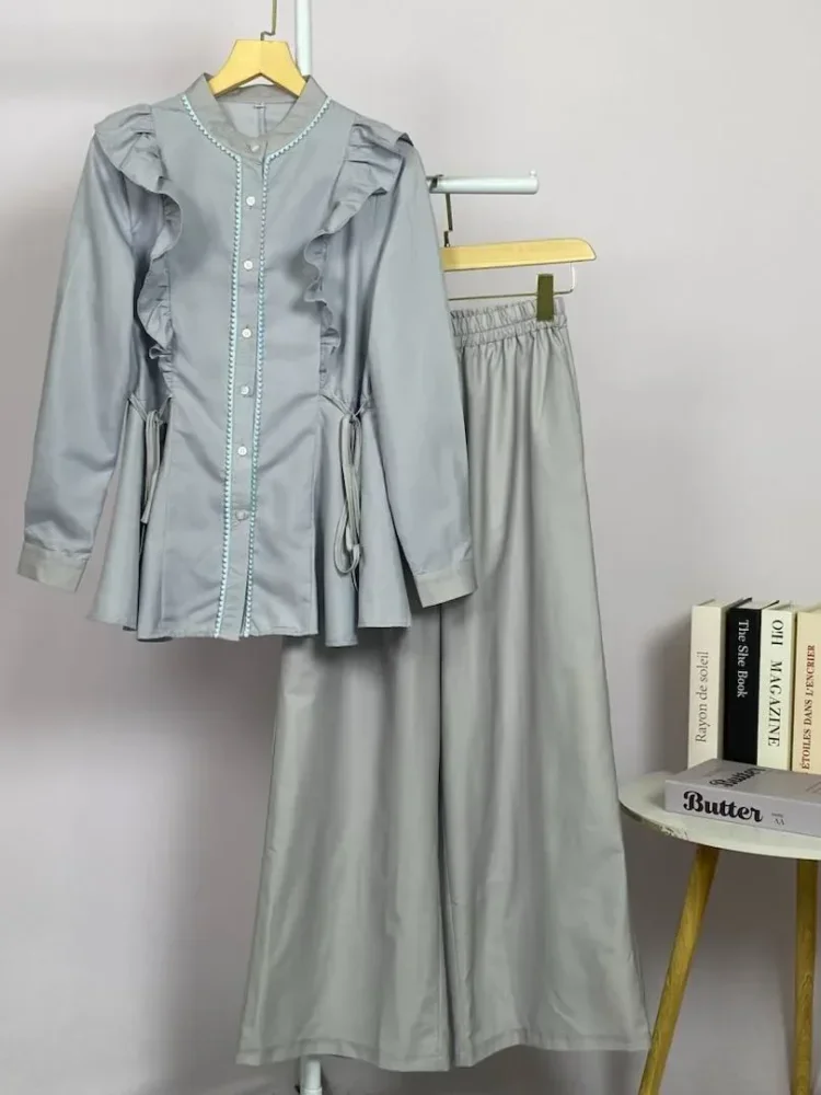 ASAYA Setelan kantor muslimah kemeja kerja lengan panjang + celana highwaist - ootd daily