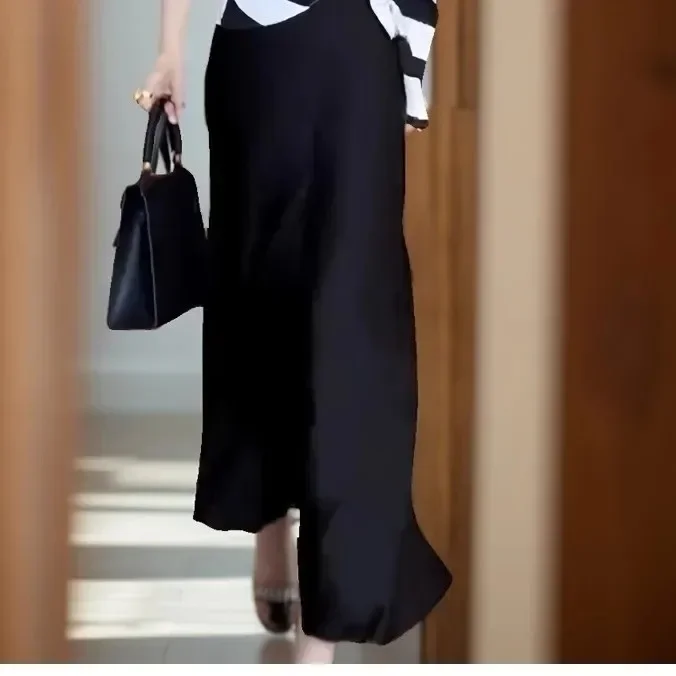 FADFAD Setelan dua potong gaya elegan kelas atas dengan atasan warna kontras dan rok kaki lebar
