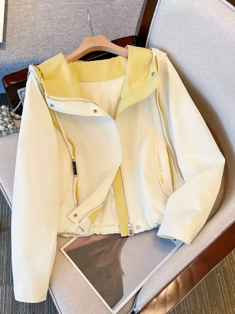 CHICMORE Atasan jaket lengan panjang zipper bagian depan dengan gaya kasual untuk wanita