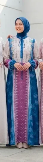 ASAYA Gamis kemeja motif bunga lembut lengan kombinasi - dress muslimah syar'i longgar nyaman untuk sehari-hari