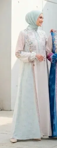 ASAYA Gamis kemeja motif bunga lembut lengan kombinasi - dress muslimah syar'i longgar nyaman untuk sehari-hari