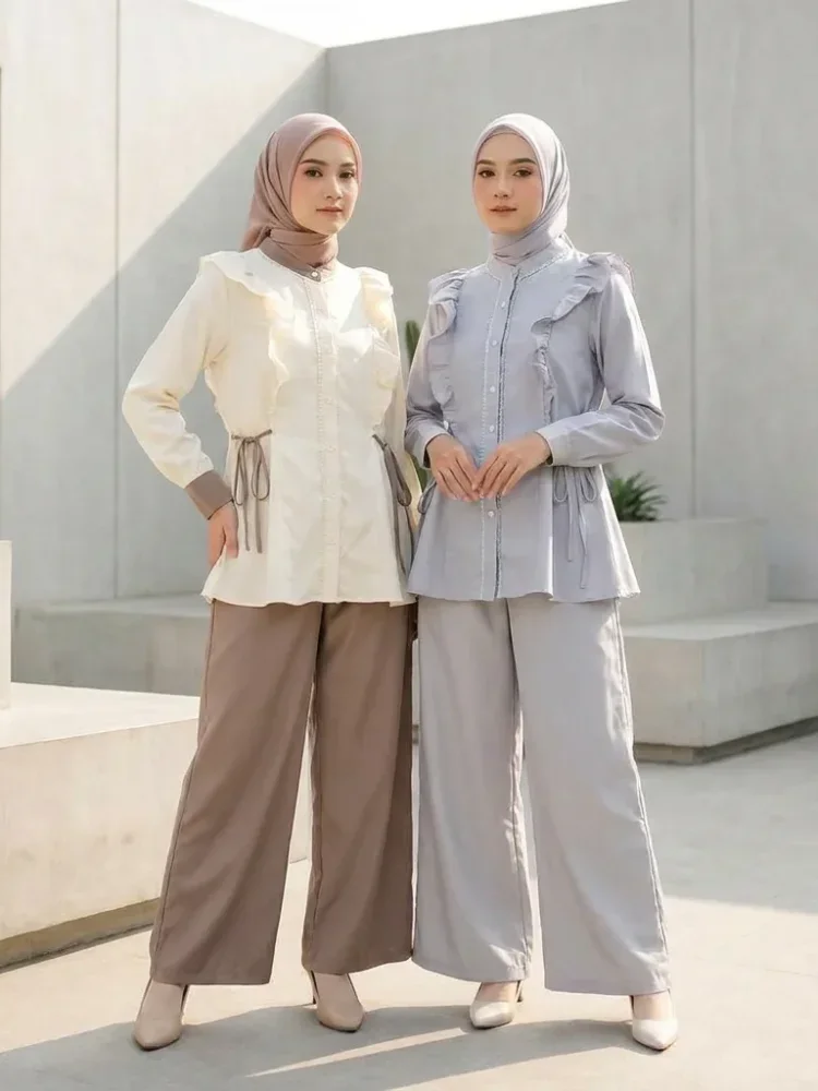 ASAYA Setelan kantor muslimah kemeja kerja lengan panjang + celana highwaist - ootd daily