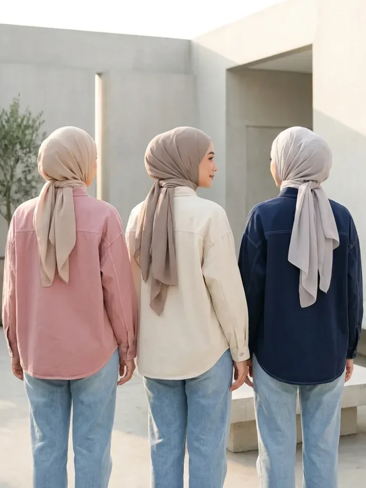 ASAYA Kemeja wanita kasual lengan panjang model minimalis