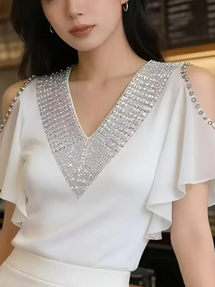 FADFAD Atasan lengan pendek kerah leher v-neck gaya kasual fashion stylish