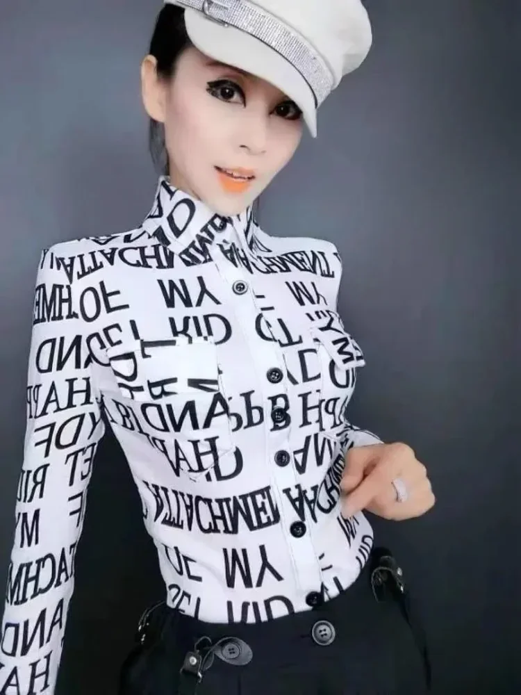 FADFAD Atasan kemeja motif cetak lengan panjang kancing aktif dan gaya modern