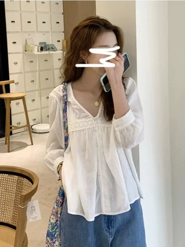 CHICMORE Atasan blus leher v lengan panjang modis untuk wanita
