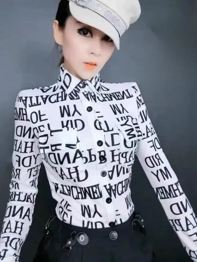 FADFAD Atasan kemeja motif cetak lengan panjang kancing aktif dan gaya modern